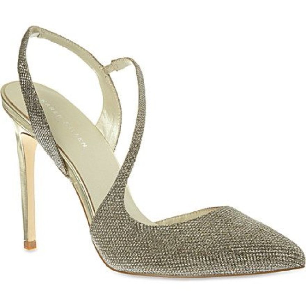 Karen Millen gold glitter strappy open pumps *8 - Picture 4 of 13
